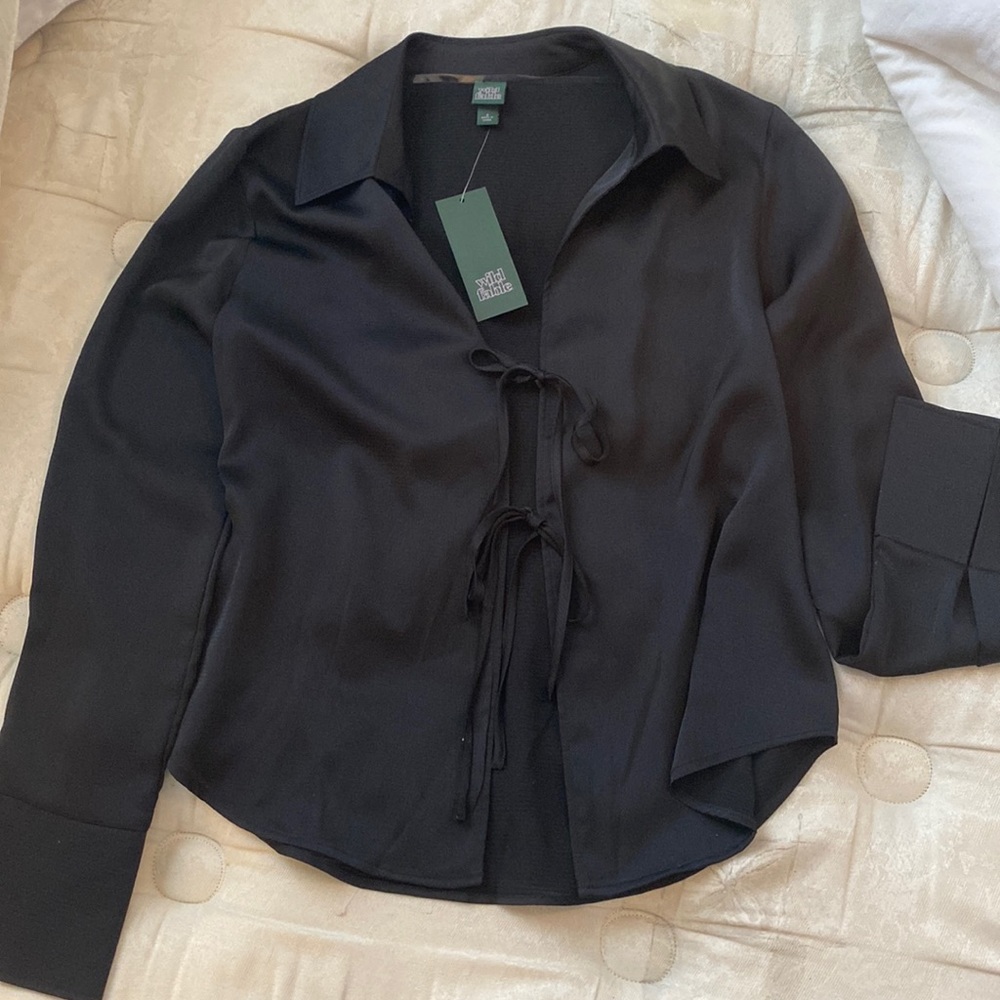 Tie front black long sleeve